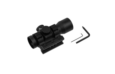 Modern optical collimator sight. Aiming device for shooting at short distances. Isolate on a white...