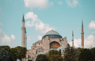 Fototapeta na wymiar Panoramic photo of Hagia Sophia Mosque in Istanbul Turkey