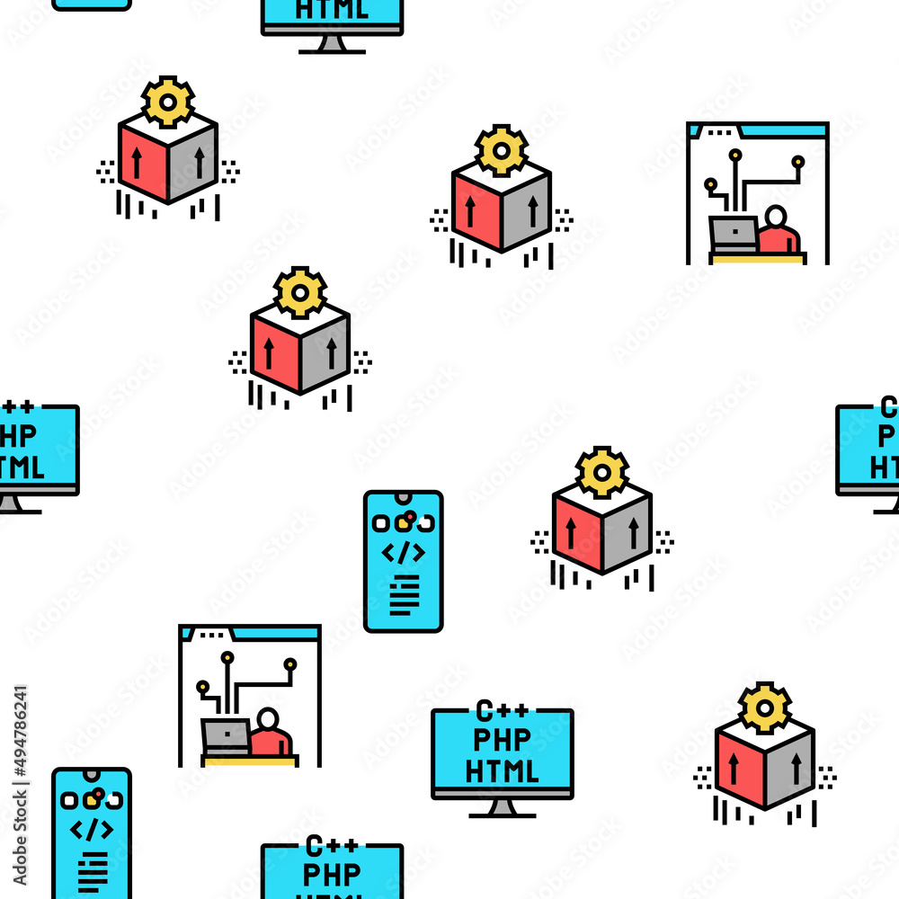 Poster dev code occupation vector seamless pattern thin line illustration