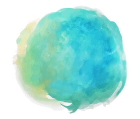 Watercolor brush strokes in blue colors. Abstract painting in aquamarine tones. Blue and light blue paint stain circle acrylic technique. Light blue sky vector background. Element dot in sea color.