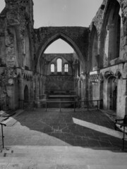 Glastonbury Town, old castle ruins, and Glastonbury Tor. English County in Somerset.