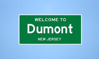 Dumont, New Jersey city limit sign. Town sign from the USA.