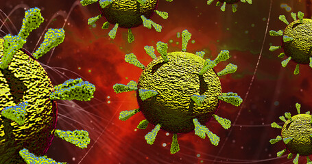 3D medical illustration of Omicron / Delta variant particle based on electron microscopy images. Protein surface spikes on virion Delta, omicron, alpha, beta, gamma, epsilon, eta, iota, kappa, B.1.617