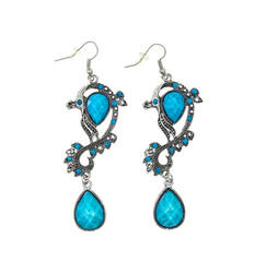 silver earrings with blue stones isolated on white
