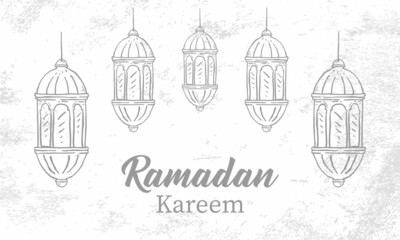 Detailed Sketch Illustration for Ramadan Kareem with Grunge Background. Vector Illustration