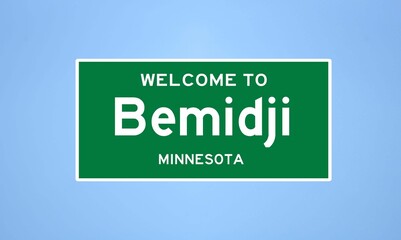 Bemidji, Minnesota city limit sign. Town sign from the USA.