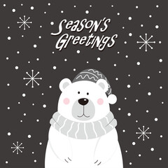 christmas greeting card with polar bear