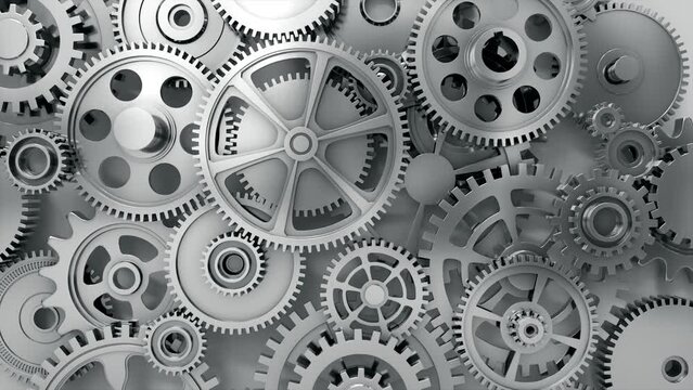 Industrial video background with gears. 3d animation.