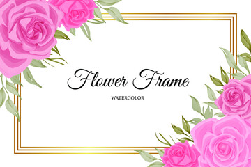 rose flower watercolor background with golden frame