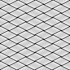 Black and white weaved surface seamless pattern. Abstract geometric background. Diamond, rhombus tilt woven structure. For textile design