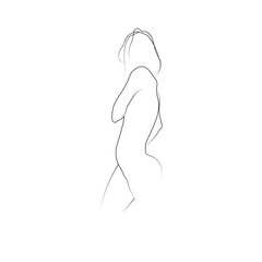 Line smooth of standing sideways woman vector illustration