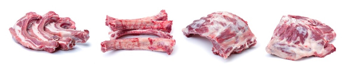 Raw spare ribs on white background 