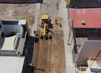 Air photography worker on a construction site 