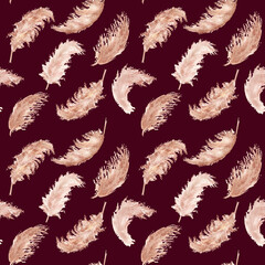 Golden Pampas grass seamless watercolor pattern.