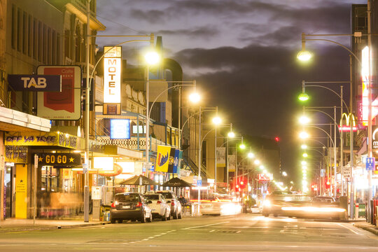 Evening sky over Hindley Street on August 3, 2015 in Adelaide, Australia