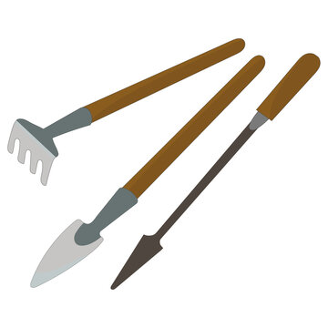 set of gardening tools on a white background in flat style.