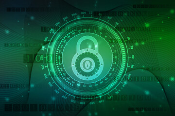 Digital Padlock on abstract technology background, Technology security concept. Modern safety digital background. Protection system, Cyber Security and safety information, personal data concept
