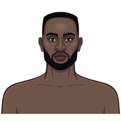 Animation portrait of beautiful African man. Color drawing. Vector illustration isolated on a white background. 