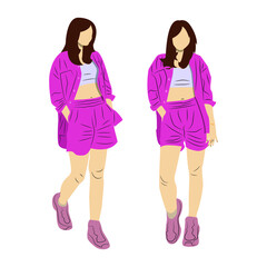 Vector model of woman in casual fashion with two poses