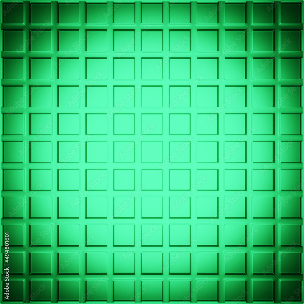 Poster 3d illustration of different rows of green squares .set of cubes . geometry background