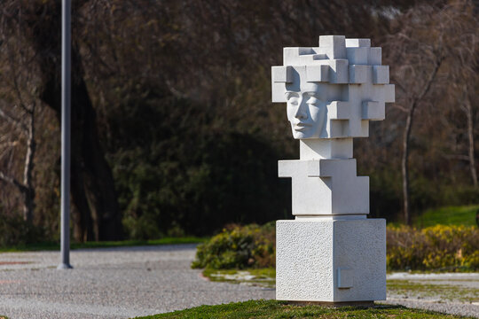 Side; Turkey – March 03 2022:   Modern Sculpture From Simple Geometric Shapes In The Park