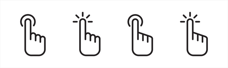 Hand clicking icon. Pointer cursor сomputer mouse icon. Clicking cursor, pointing hand clicks icons. Hand push bell button vector sign Click cursor, vector illustration.