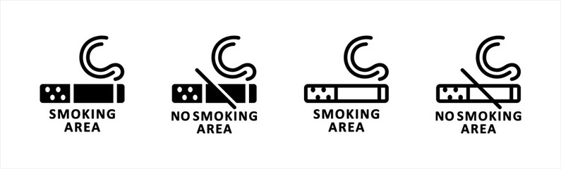 Smoking area icon. No smoking vector icon. Cigarette smoke forbidden, no smoking area warning sign, vector illustration