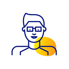 Young boy wearing glasses. Pixel perfect, editable stroke icon