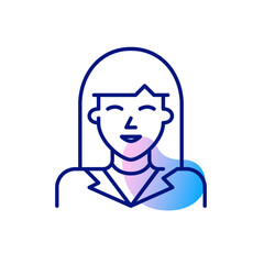 Smiling young girl in a suit. Pixel perfect, editable stroke icon