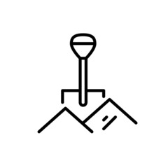 Construction shovel in piles of sand. Pixel perfect, editable stroke icon