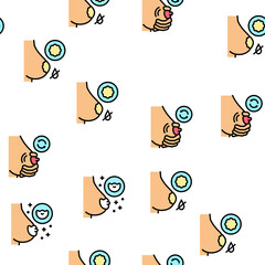 Breastfeeding Baby Vector Seamless Pattern Thin Line Illustration