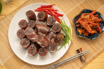 The Korean Blood Sausage or Sundae, Soondae is Korean traditional national food. Street home Asian...