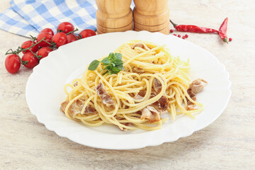 Spaghetti carbonara pasta with bacon