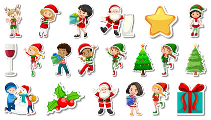 Fototapeta premium Set of Christmas objects and cartoon characters