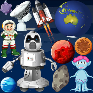 Set of space objects in space
