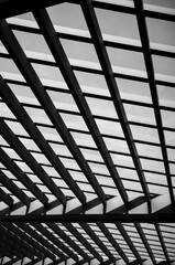 Wooden Latticed Sun Roof in Black and White.