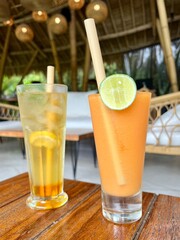 glass of orange juice on the table