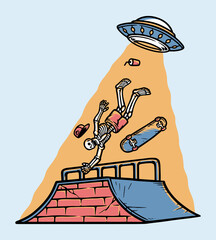 skateboarder attacked by ufo illustration © gunaonedesign