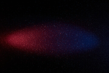Red and blue oncoming rays of light on a dark blue background with multi-colored grain