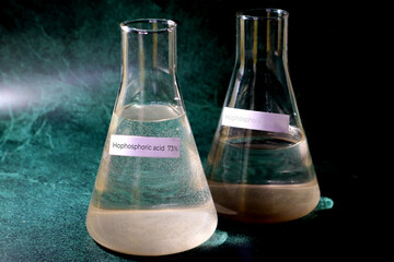 Phosphoric acid 73% in flasks. Laboratory. H3PO4