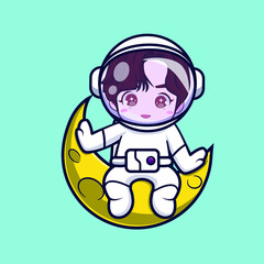 handsome and cute astronaut sit on the moon