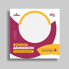 School admission social media post and web banner square flyer template - obrazy, fototapety, plakaty