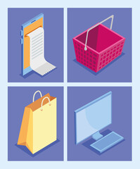 isometric sale four icons