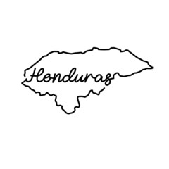 Honduras outline map with the handwritten country name. Continuous line drawing of patriotic home sign