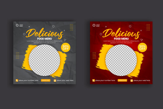 Food social media promotion and social banner post design concept