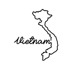 Vietnam outline map with the handwritten country name. Continuous line drawing of patriotic home sign. A love for a small homeland. T-shirt print idea. Vector illustration.