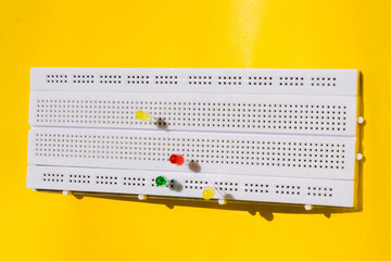 Breadboard used in engineering projects and also in programming tests using latest technology. 
