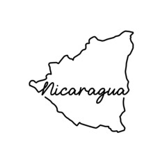 Nicaragua outline map with the handwritten country name. Continuous line drawing of patriotic home sign. A love for a small homeland. T-shirt print idea. Vector illustration.