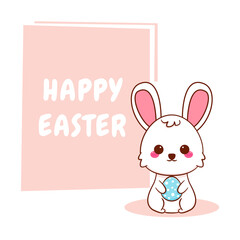 Cute cartoon character of bunny with egg. Hand drawn style flat character