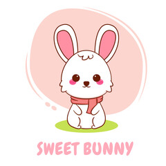 Cute cartoon character of sweet bunny. Hand drawn style flat character